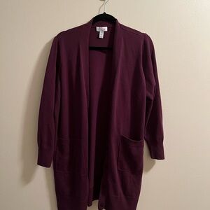 Denim & Co. Purple Cardigan Sweater Open Front Knit